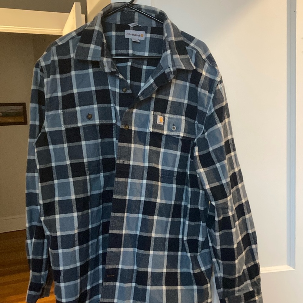Carhartt Blue and Black Plaid Casual Button Down Shirt
